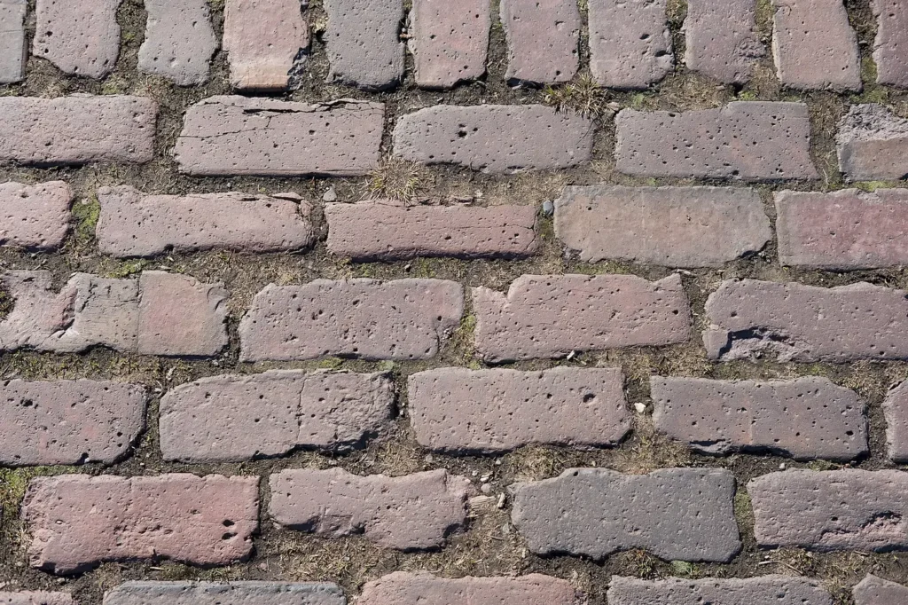 A brick garden path edged with plantings