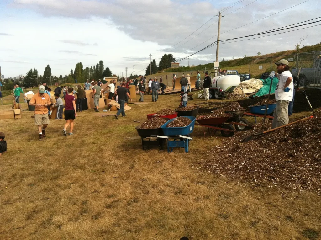 Volunteers building a community food forest